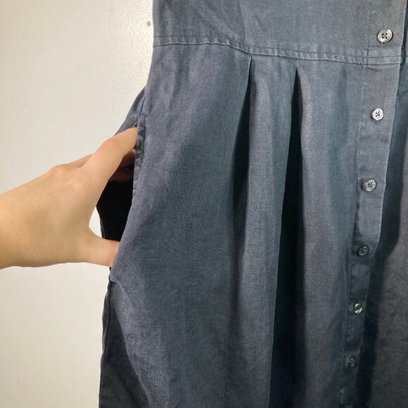 Womens Eddie Bauer Linen Button Dress Sleeveless Pockets Black M - Picture 4 of 5